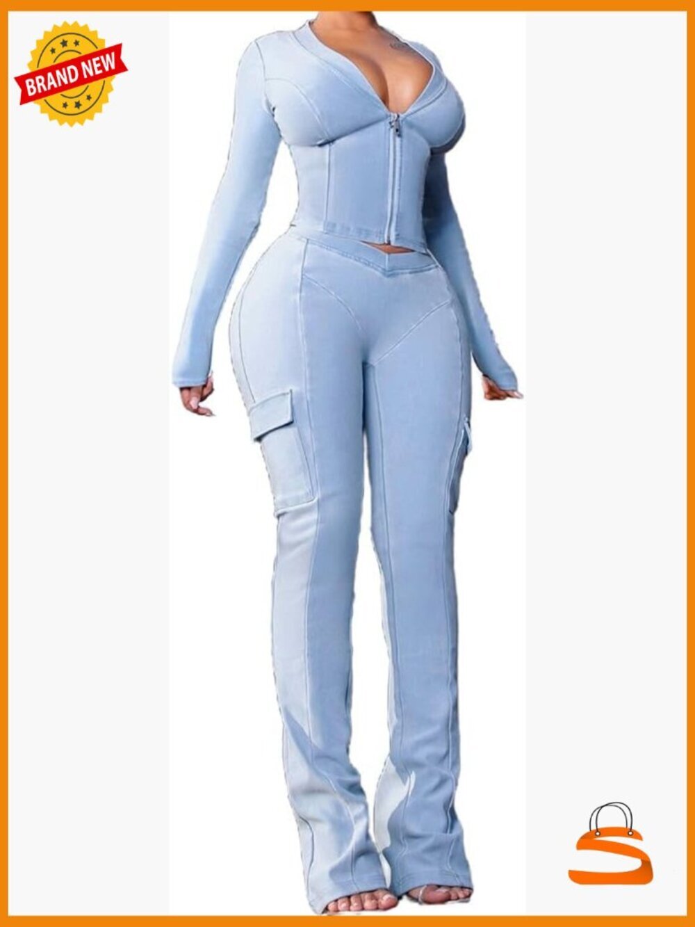 2 Piece Outfits Long Sleeve Zipper Crop Jacket Bodycon Pants Tracksuit